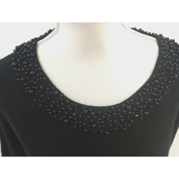 Bloomingdales Cashmere Dress Black Beaded Embellished Collar Cuff Size‎ XL - Picture 4 of 7